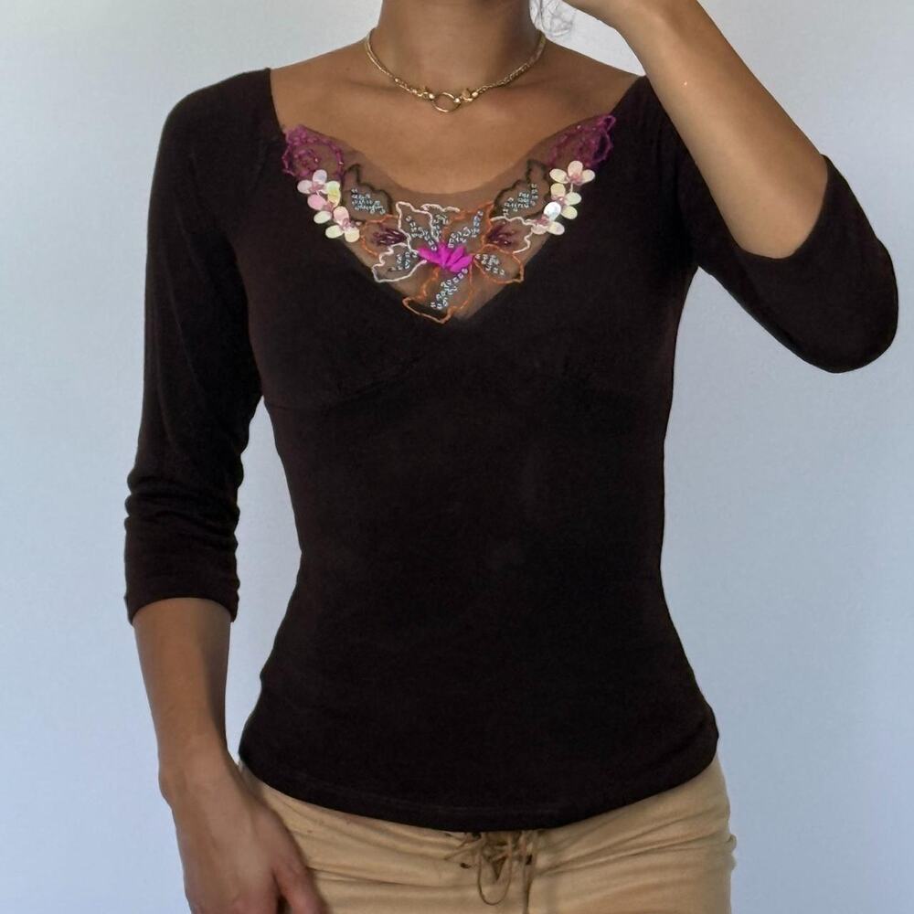 Brown Sequined Top M